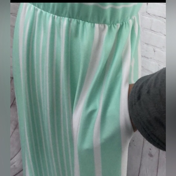 Maxi dress~ long mint green & white stripe sleeveless,pocketed maxi dress 🎉SALE - Picture 6 of 9